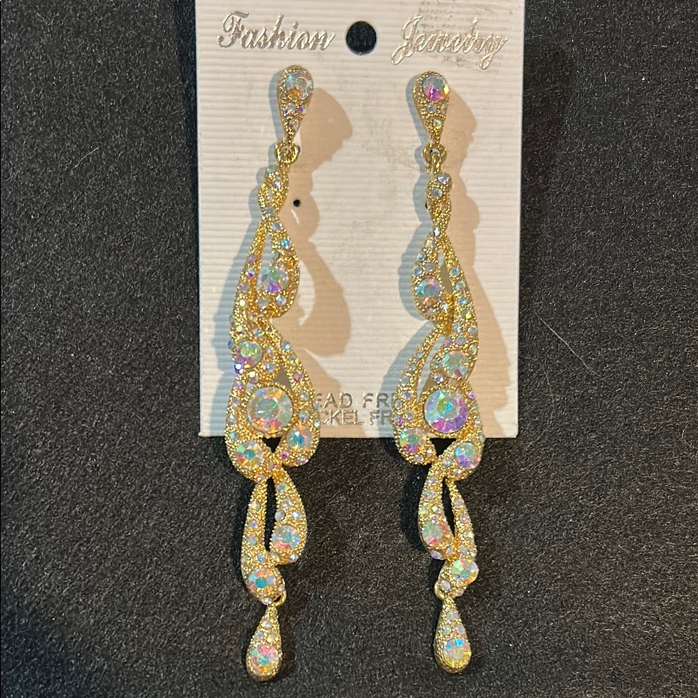 Elegant Gold and Iridescent Drop Earrings